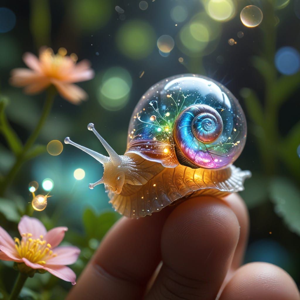 Glowing Crystal Snail in an Alien Garden