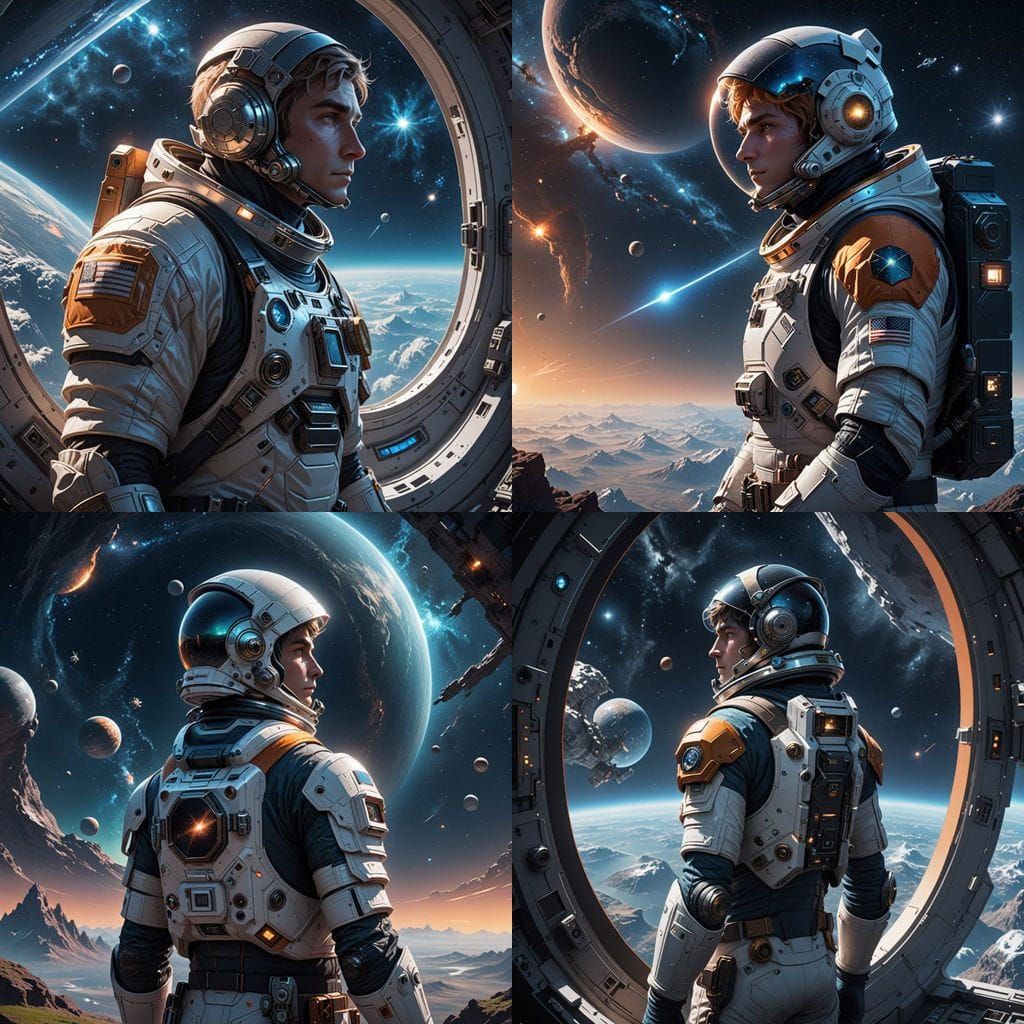 Stunning Elven Astronaut Gazing into Distant Galaxy in Cyber...