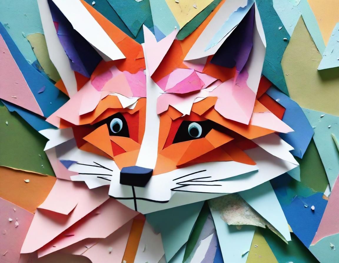 Fox Paper Collage in Soft Pastel Colors