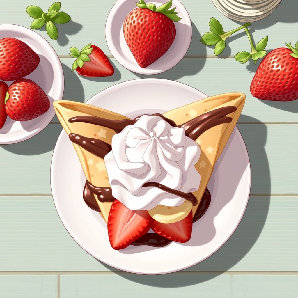 Strawberry Banana Crepes in Anime Key Visual Style