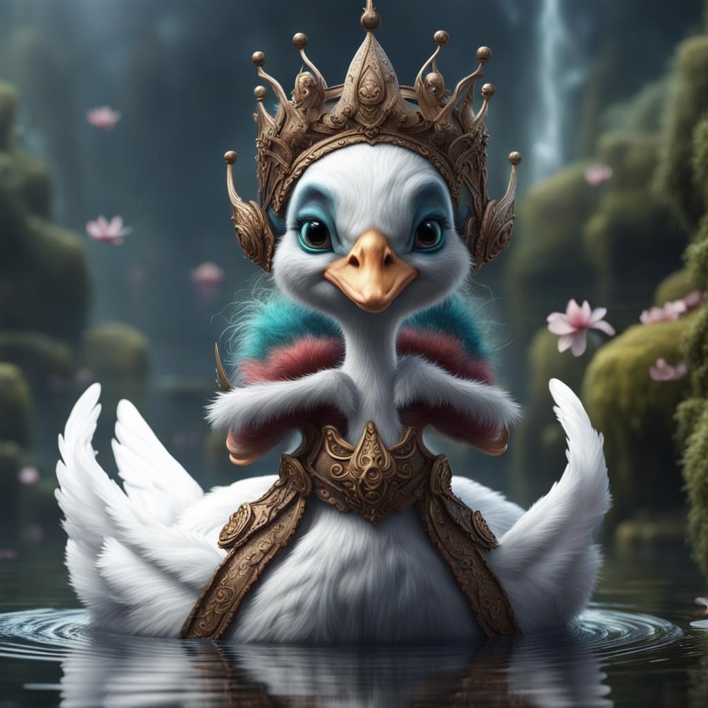 Hyperrealistic Troll as Cute Swan Maiden