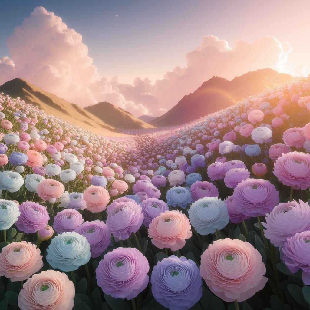 Serene Mountain Ranunculus Blooms in Soft Focus