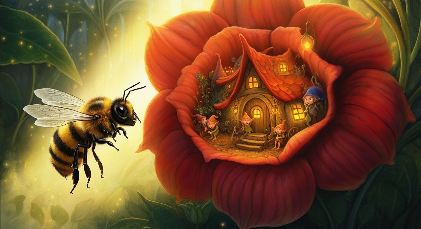 Surprised Bee Finds Elves in Giant Flower