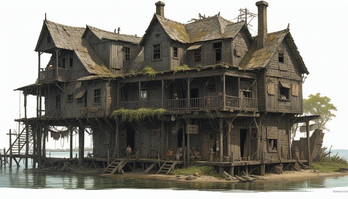 Caribbean Waterside Inn in Heroic Fantasy Style