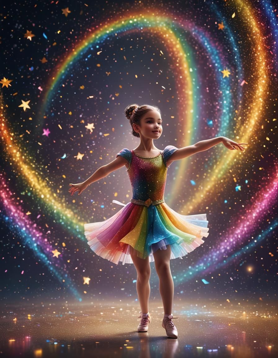Rainbow Ballerina Dancing Among Sparkling Stars