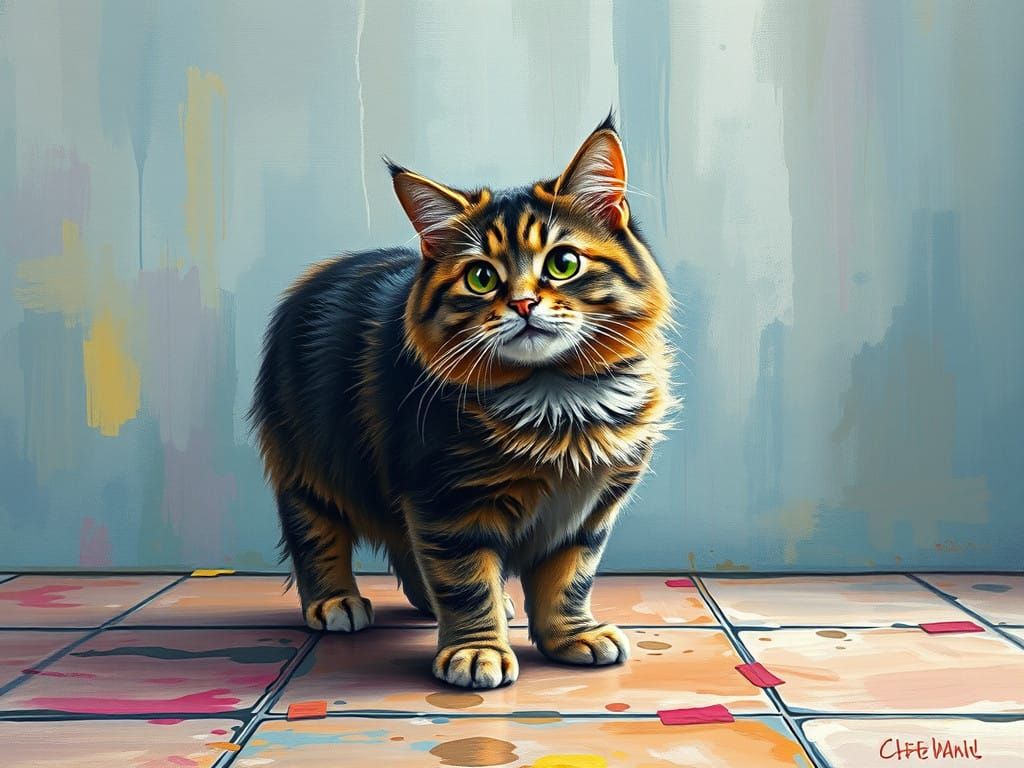 Whimsical Oil Painting of a Scottish Fold Cat