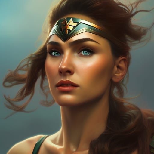 Minecraft Wonder Woman Portrait in Art Nouveau Style