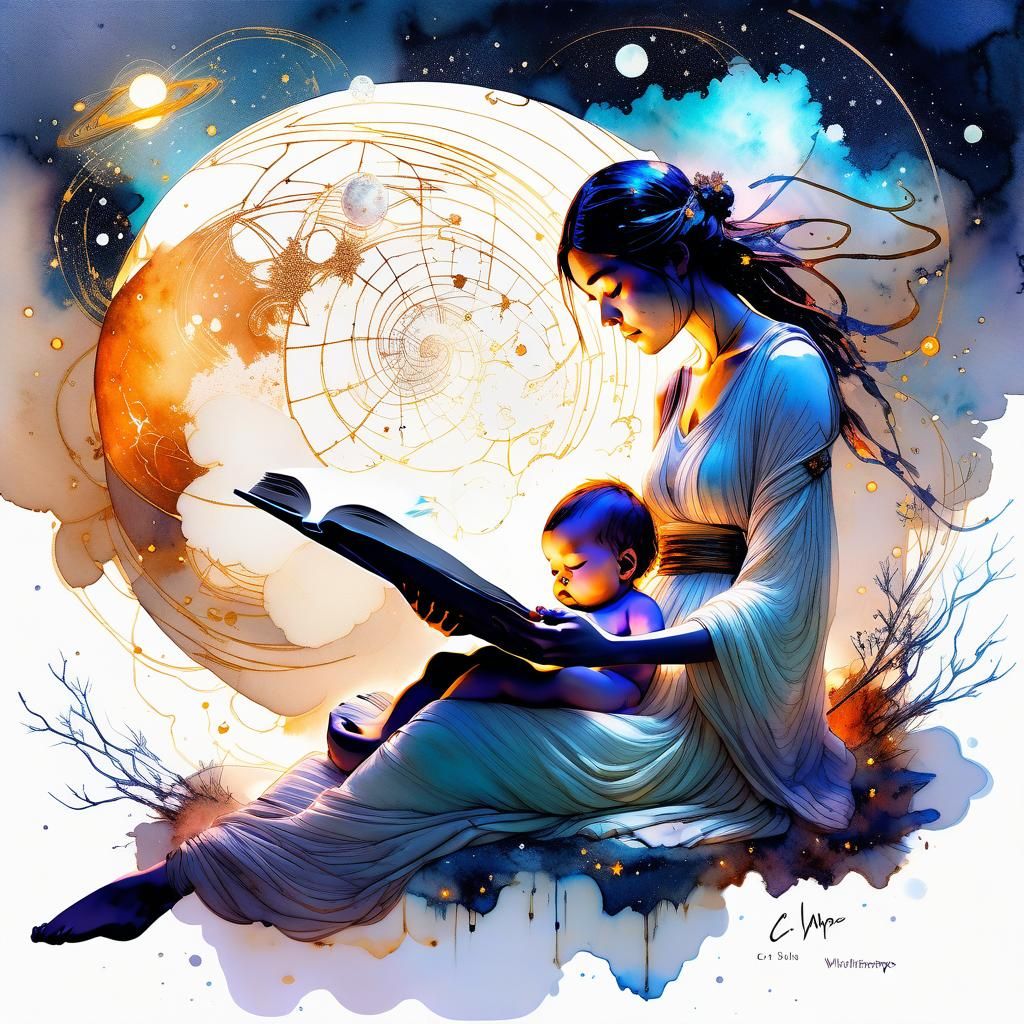 Magical Nursery Rhyme in Space: Watercolor Art