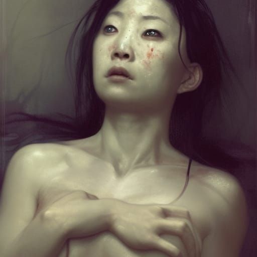 Surreal Horror: Asian Woman Covered in Eyes