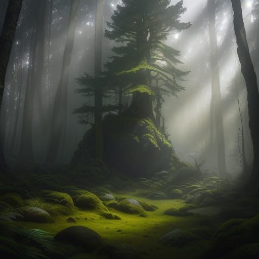 Mystical Forest Face of Trees and Rocks