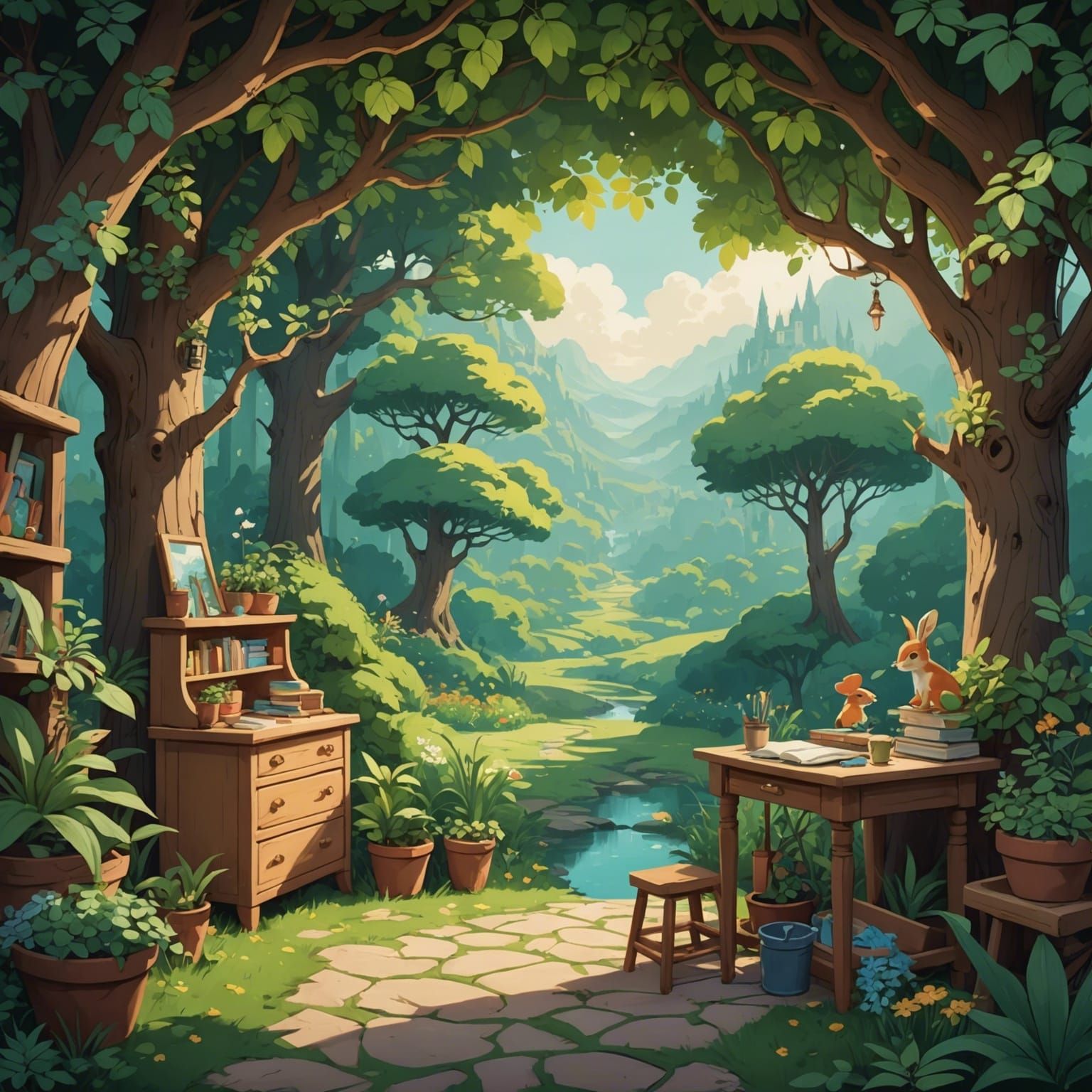 Woodland Nursery Mural in Charming Animated Style
