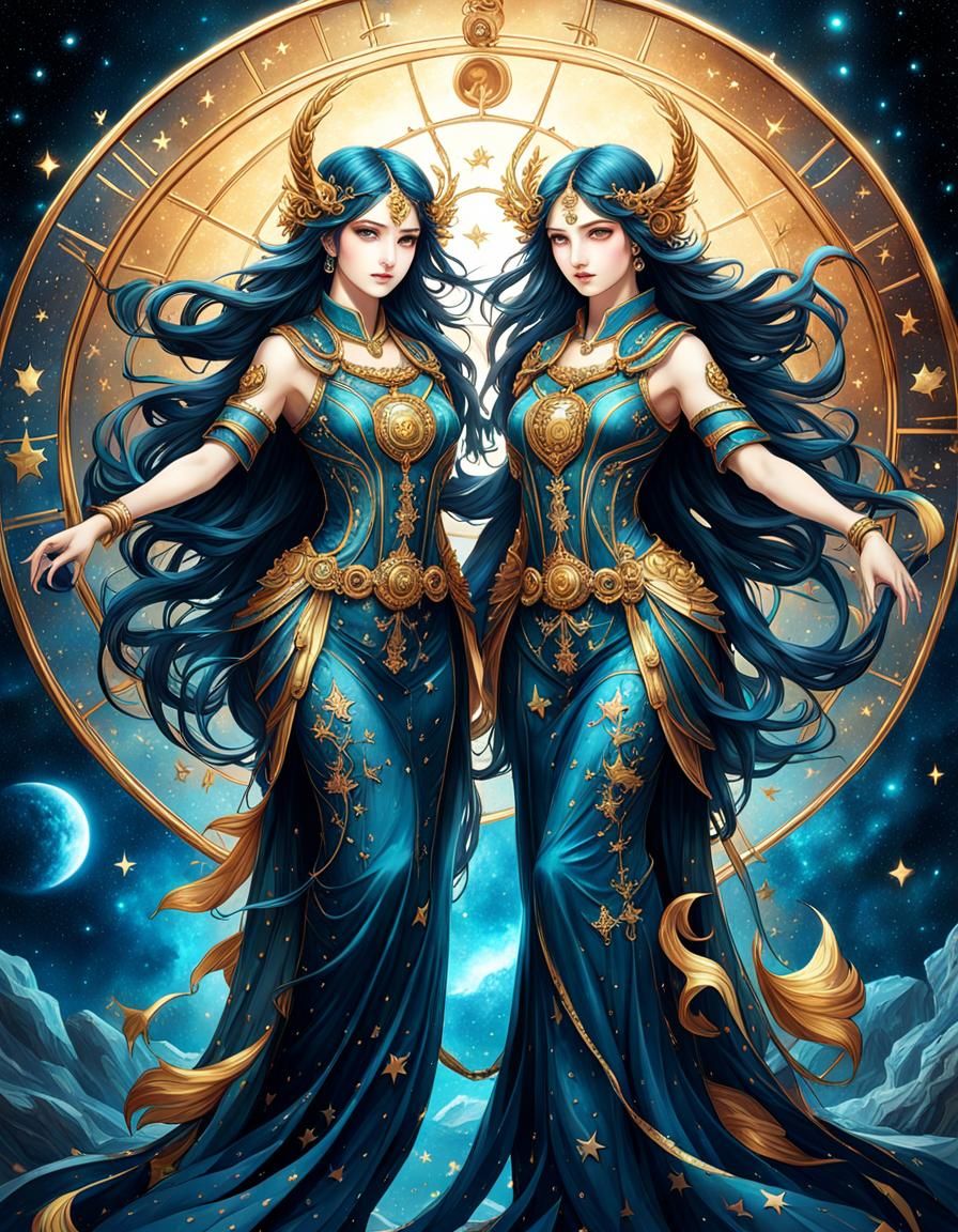Detailed Gemini Zodiac Illustration in Yuumei Style