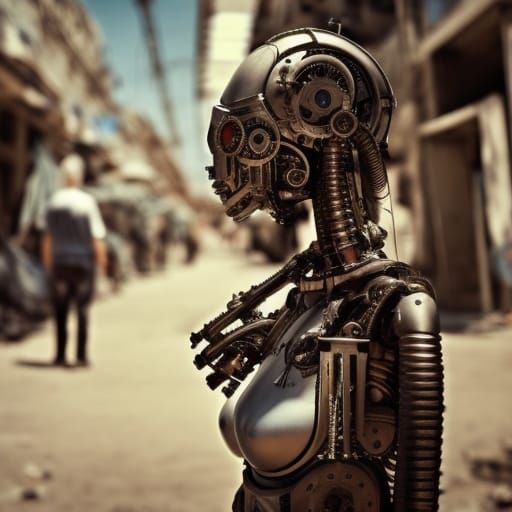 Steampunk Mecha Girl Portrait in Post-Apocalyptic Istanbul