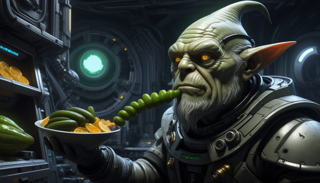 Steampunk Pickle-Gnome Transformation Aboard Spaceship