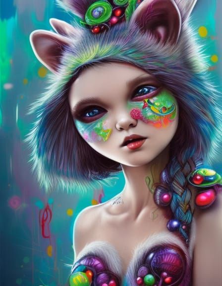 Cute Elf Raccoon Princess in Graffiti Art Style