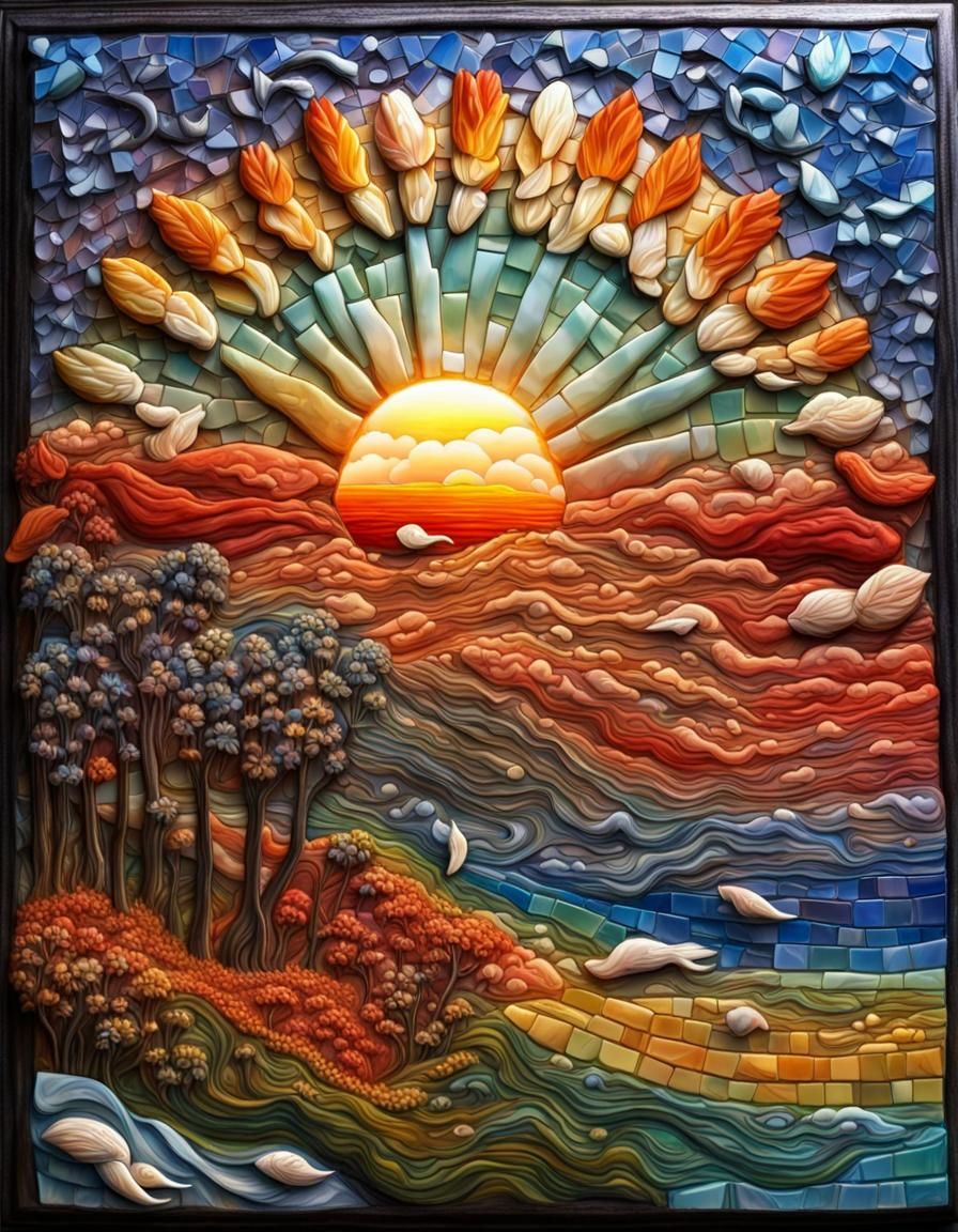 Colorful Mixed Media Sunrise Art Composition