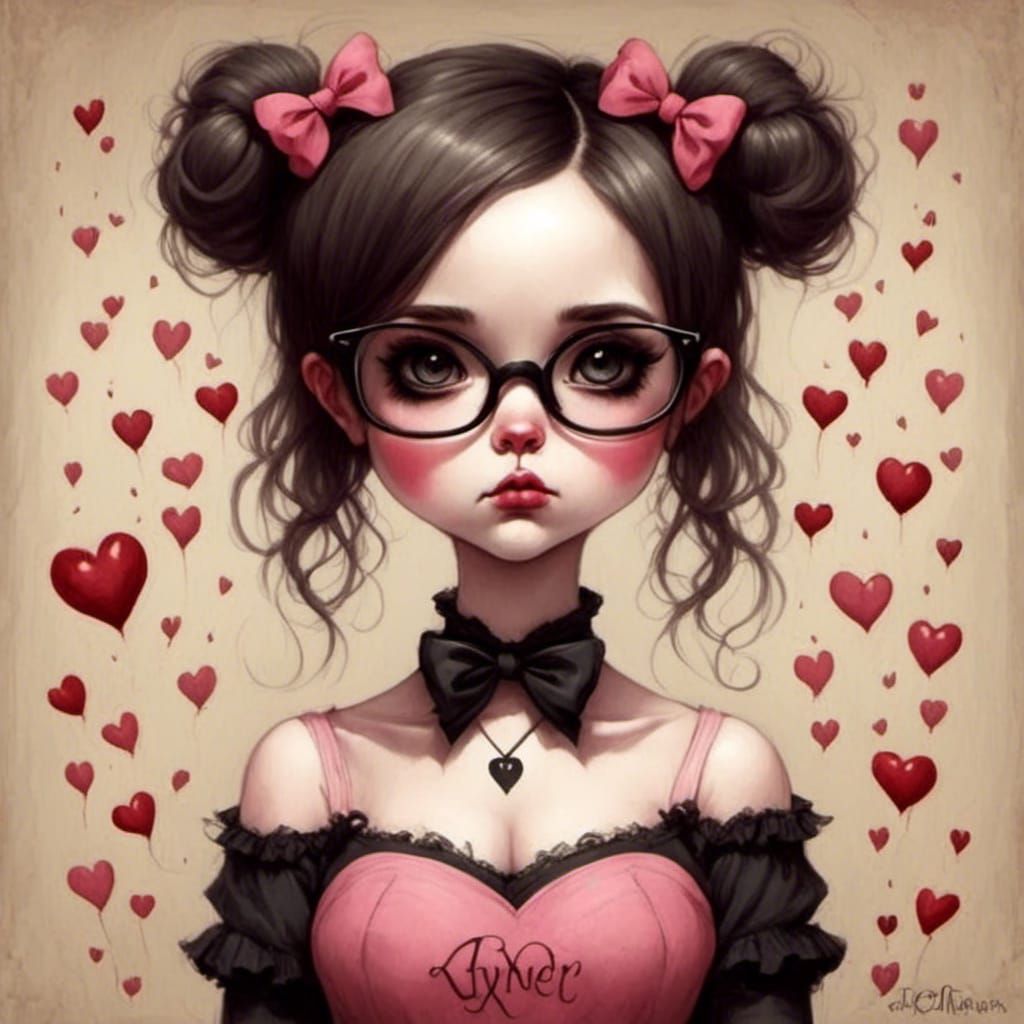 Cute Panda Girl Holding Heart, Pop Surrealism Style