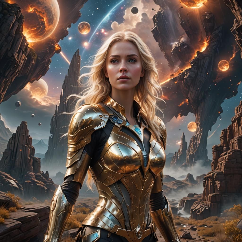 Blonde Pleiadian Beauty in Scenic Space: Photorealistic Art