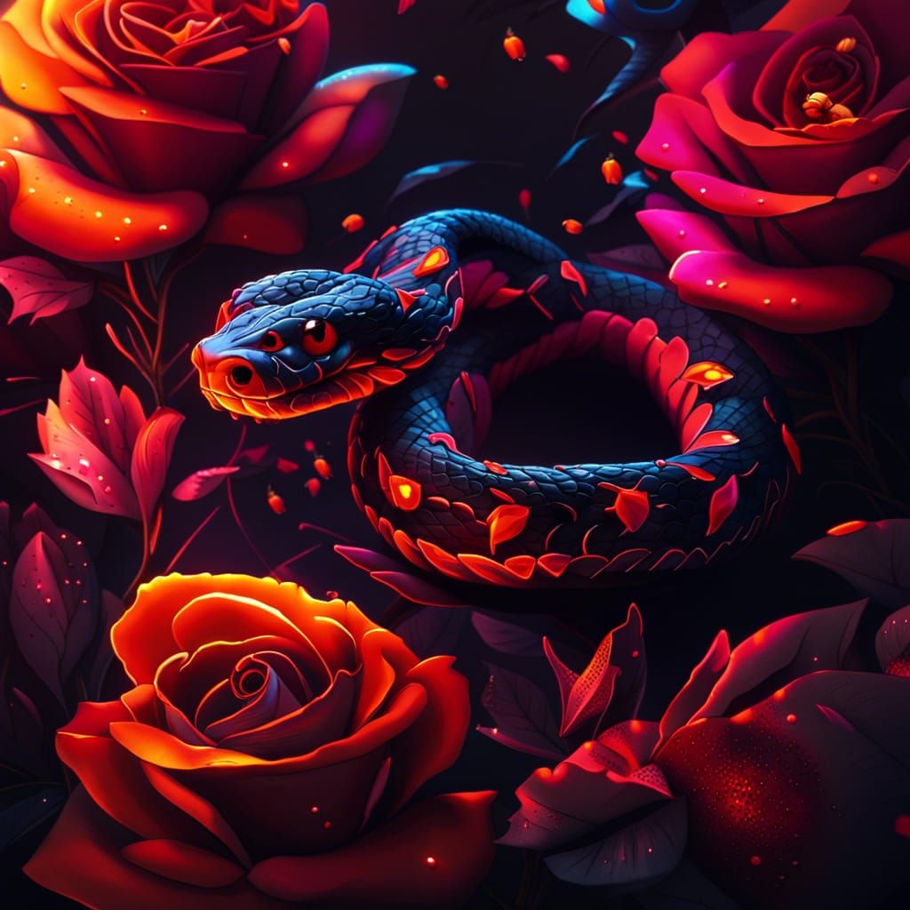 Neon Snake and Black Rose, Fairycore Concept Art