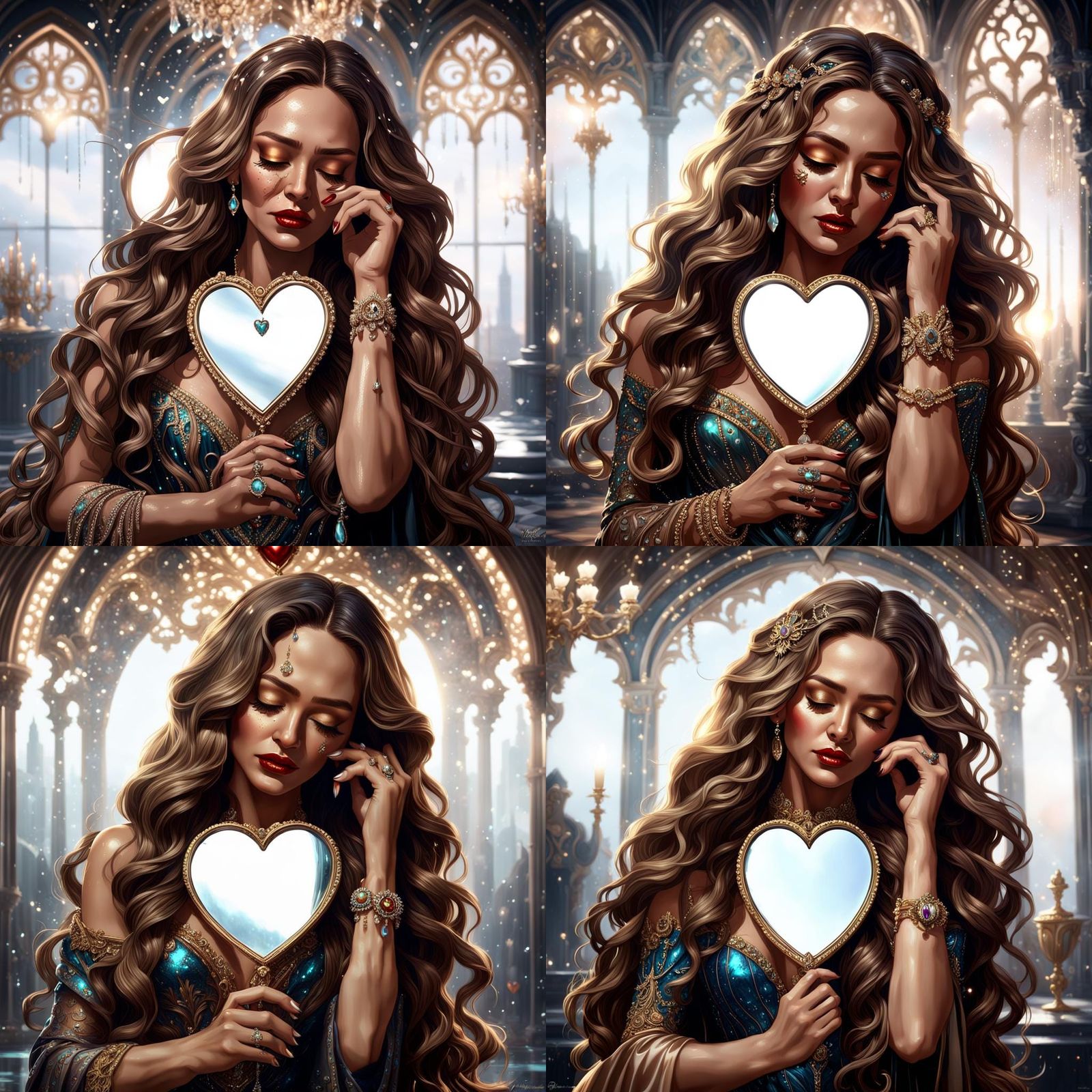 Crying Woman with Mirror in Dark Fantasy Style
