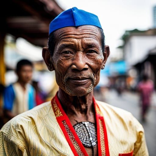 Bold Buginese Man in Traditional Dress: Digital Painting