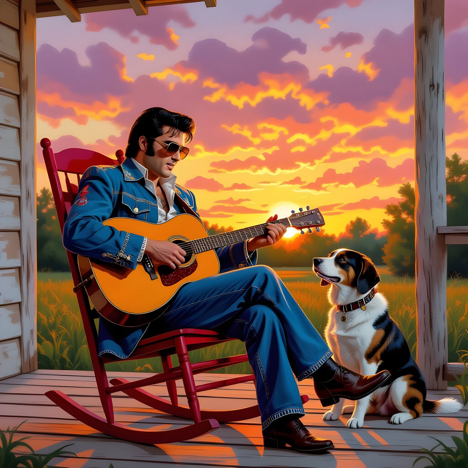 Elvis Presley on a Southern Porch, Colorful Art