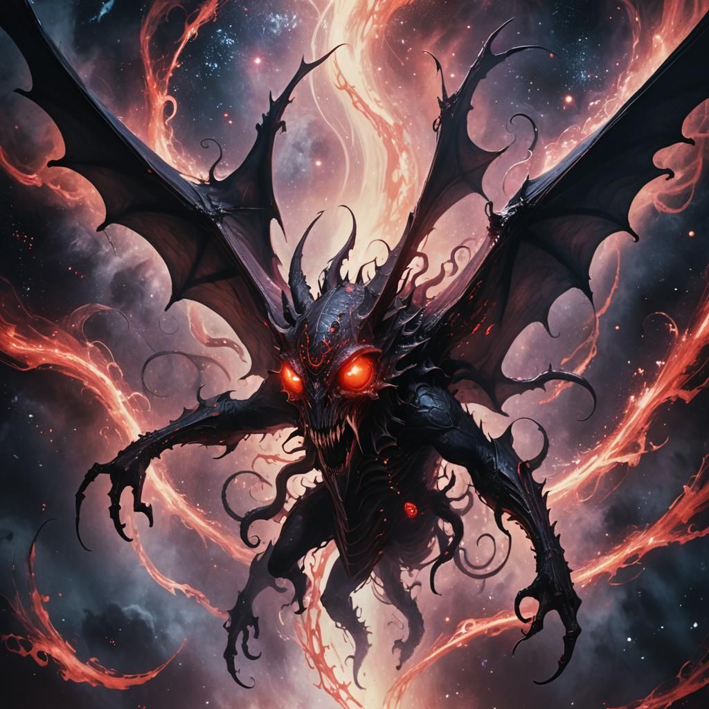 Dark Fantasy Creature Roaming Starry Vortex