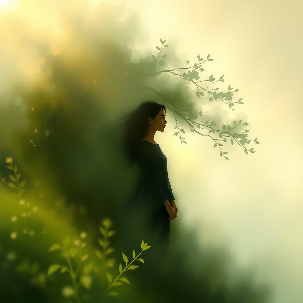 Tranquil Spirit in Lush Greenery, a Dreamy Impressionist Sce...