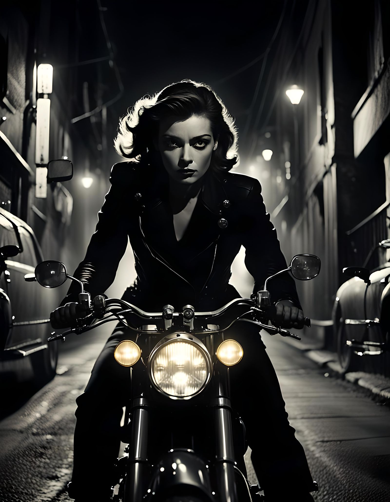 Film Noir Biker Femme Fatale Night Ride