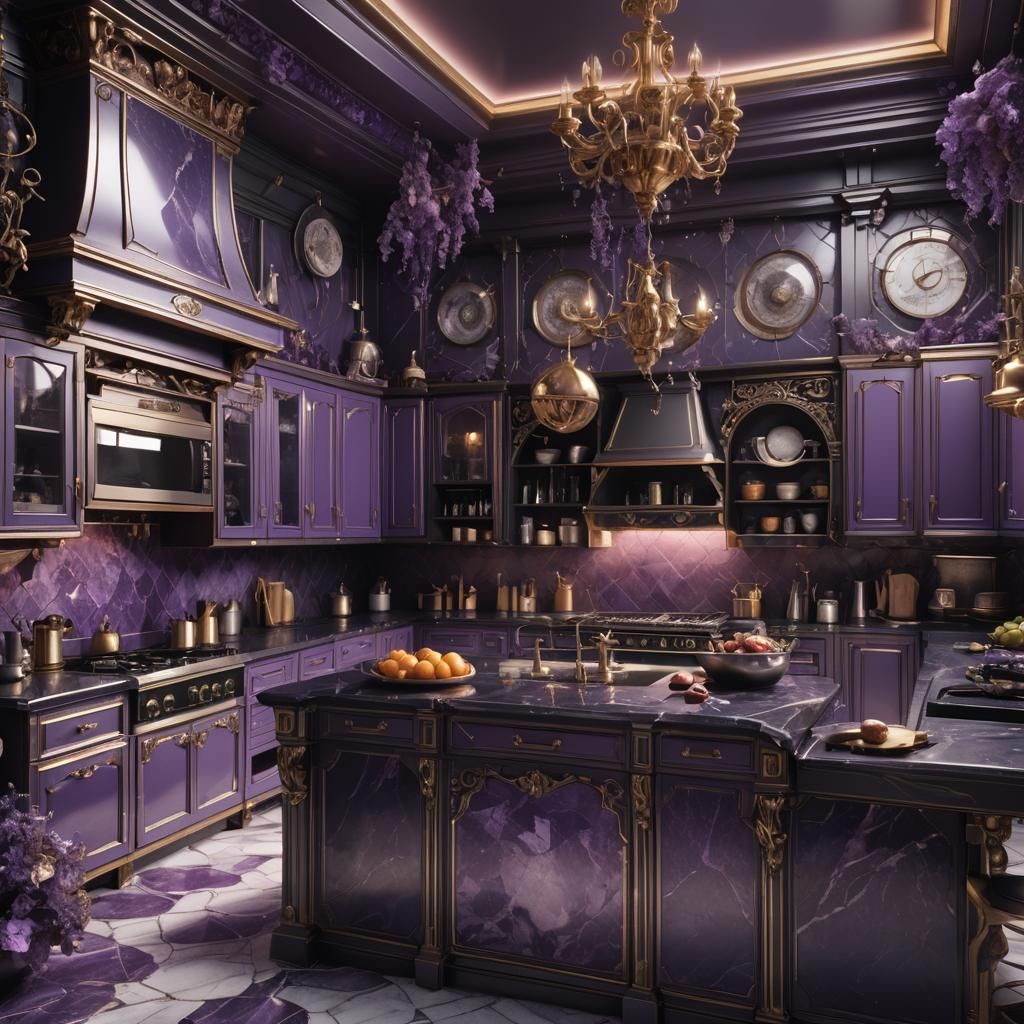 Amethyst Obsidian Kitchen in Detailed Matte Painting