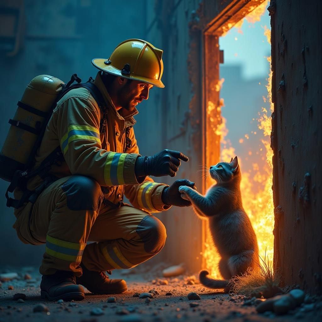 Heroic Veterinarian Rescues Cat: Fantasy Concept Art