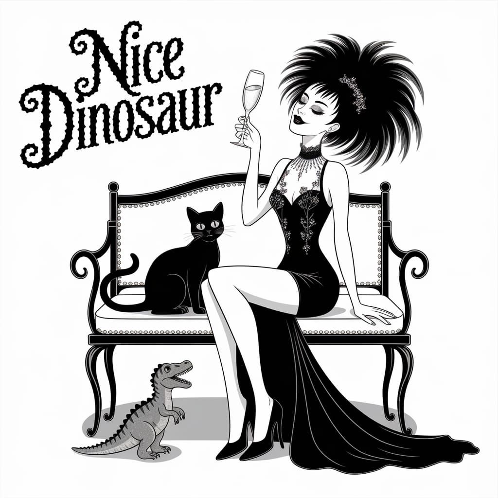 Goth Bride Toasts with Dinosaur in Whimsical Fantasy Horror ...