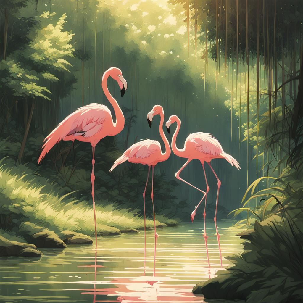 Flamingo in Studio Ghibli Anime Style