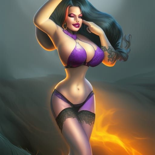 Evil Witch Pin-Up in Ethereal Fantasy Style