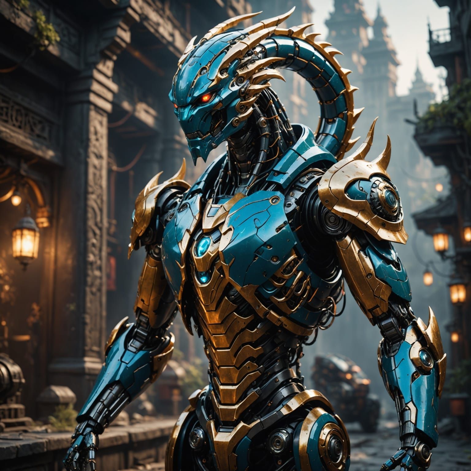 Robotic Naga with Human Form in Detailed Fantasy Art