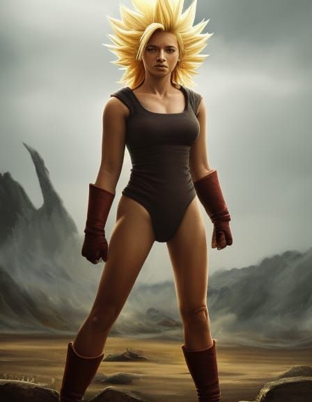Hyperrealistic Super Saiyan Female in Combat