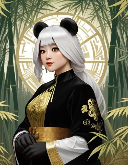 Panda Lady Art Deco Illustration