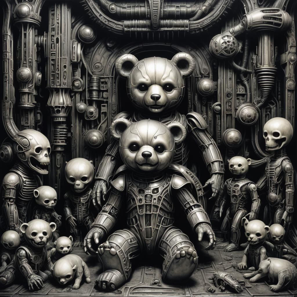Teddy Bear Scene in Giger Style