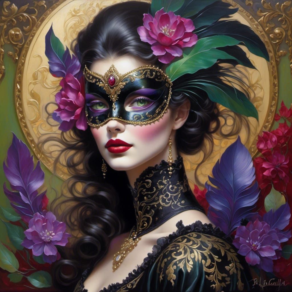 Woman in Venetian Mask Oil Painting