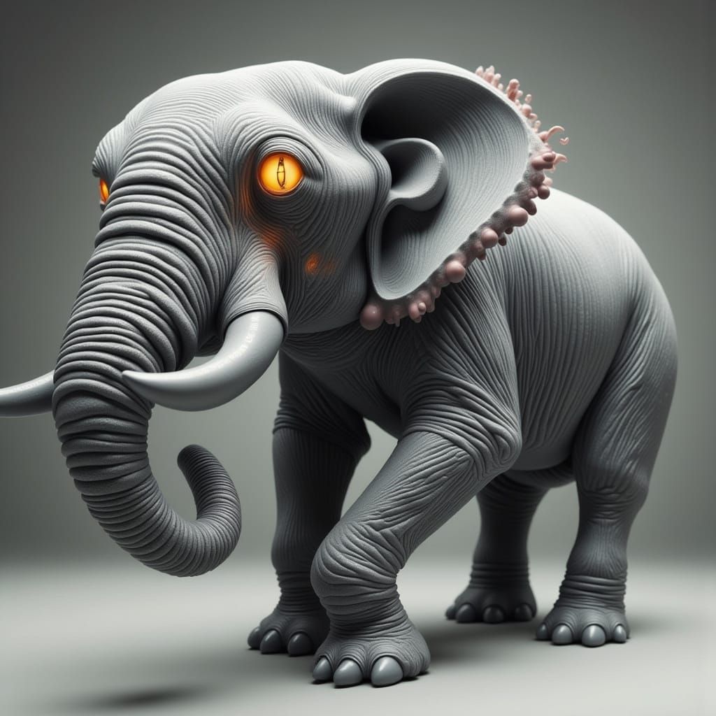 Majestic Elephant with Tuba Face in Hyperrealistic, Fantasy ...