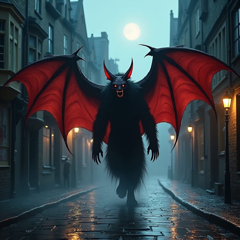 Colossal Bat Creature Emerges from Dark English Town