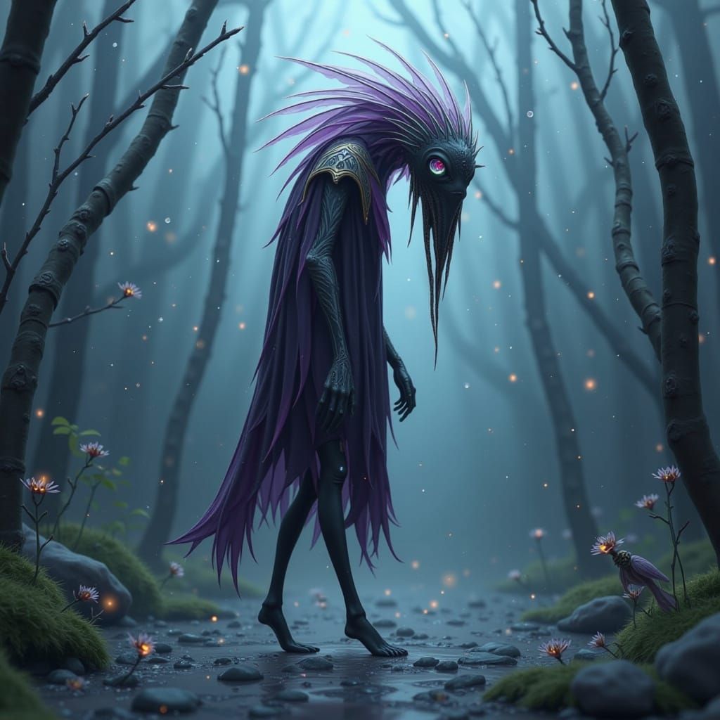 Regretful Backward-Gazing Creature in Digital Art Style