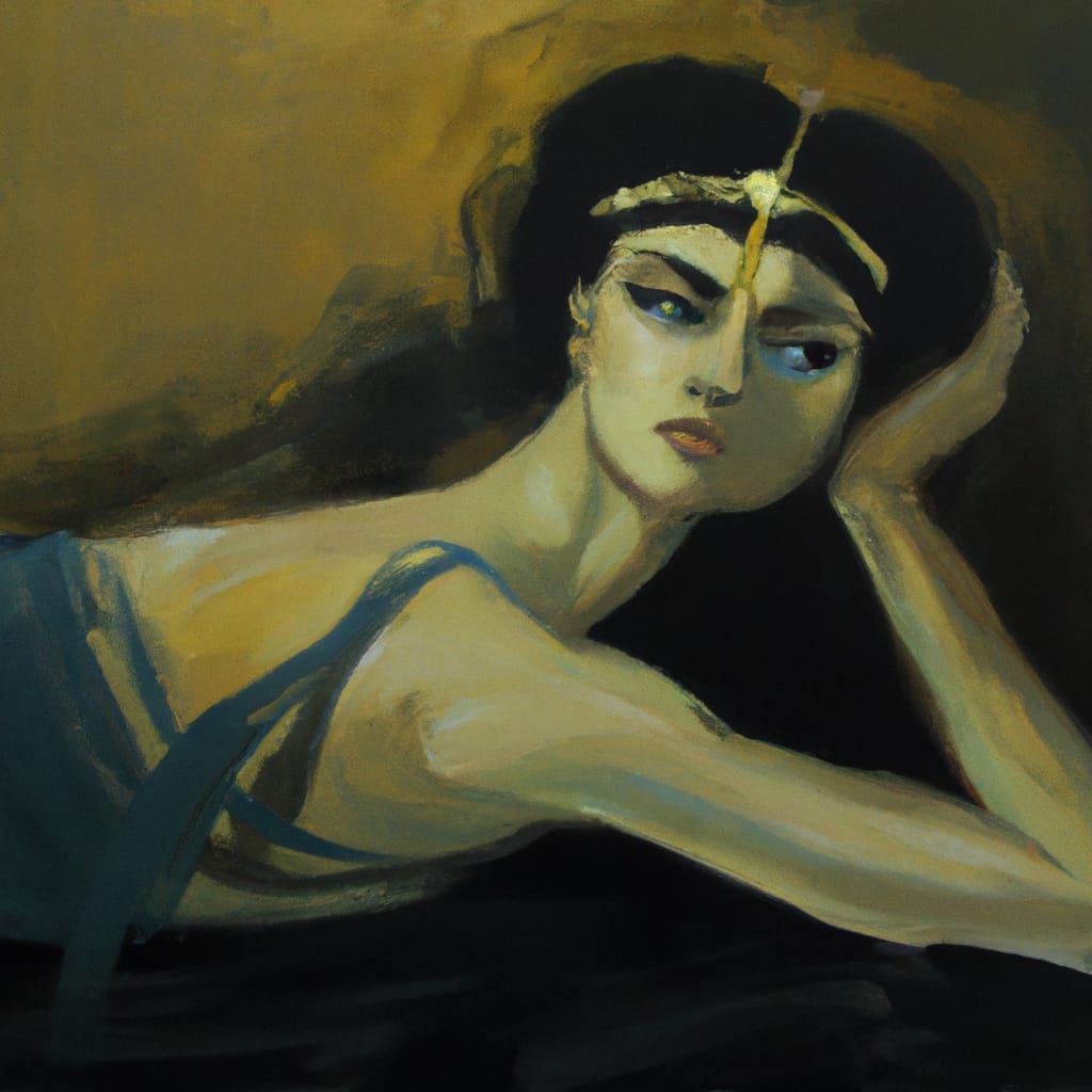 Sensuous Cleopatra Relaxing in Realistic Painting Style