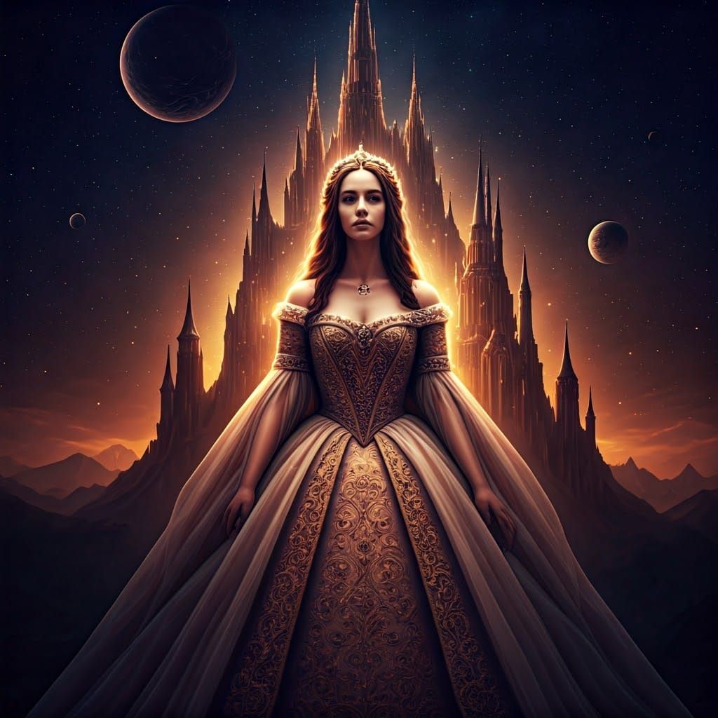 Mythical Princess in Dreamlike Castle, Digital Matte Paintin...