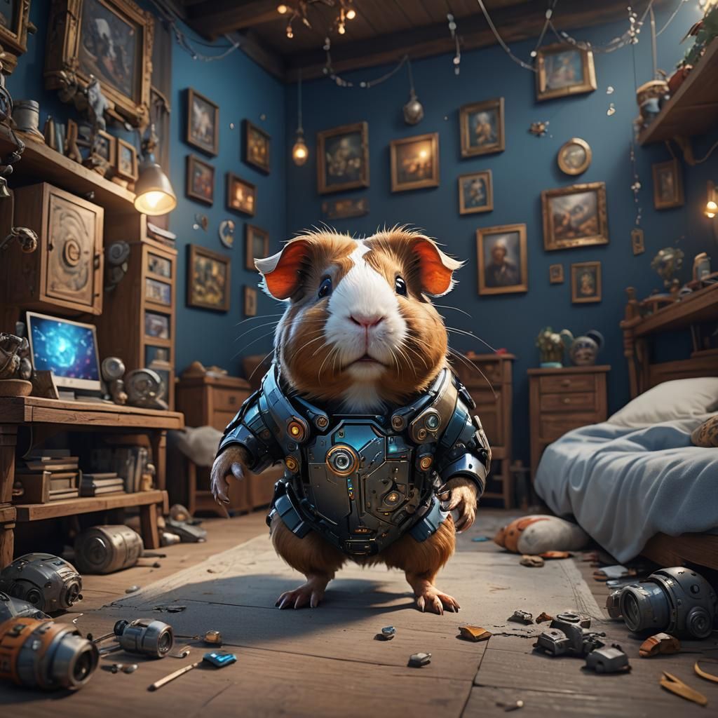 Cyborg Guinea Pig in Detailed Matte Painting