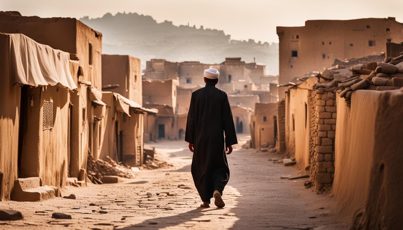 Abbasid Man Walking Through Ancient Houses