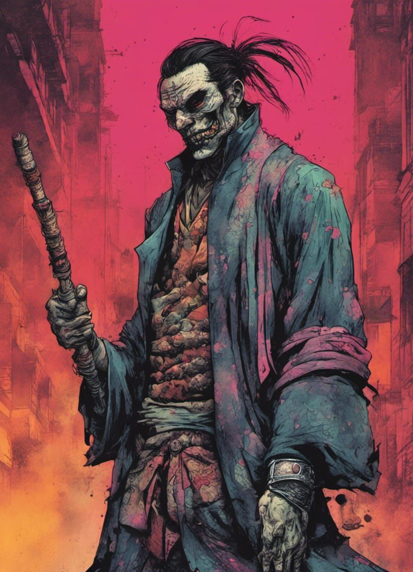 Undead Samurai Warrior in Graphic Novel Style