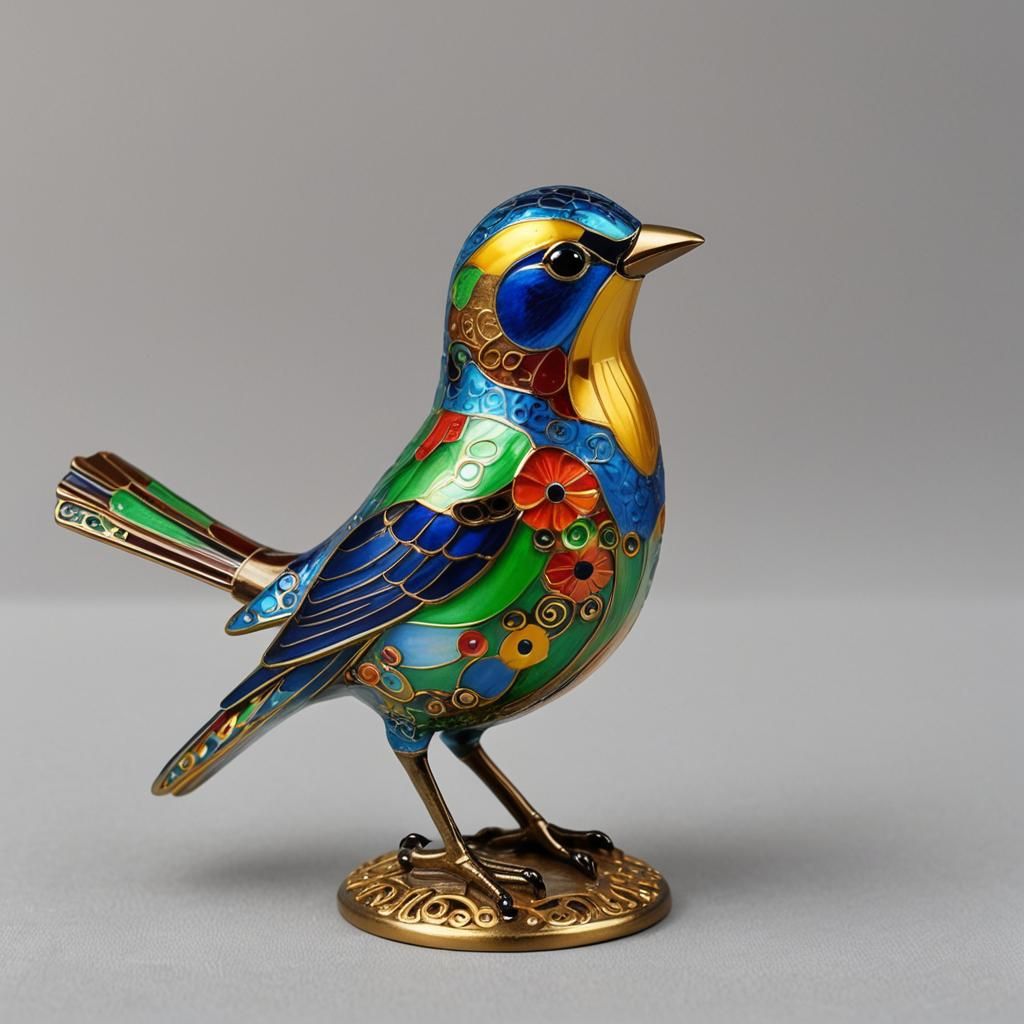 Enamelled Glass Songbird Figurine in Klimt Style
