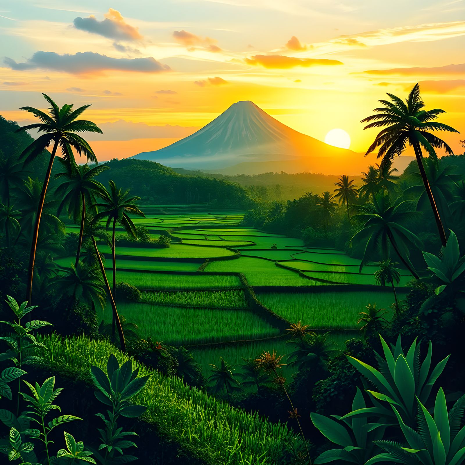 Serenic Java Landscape with Majestic Volcano
