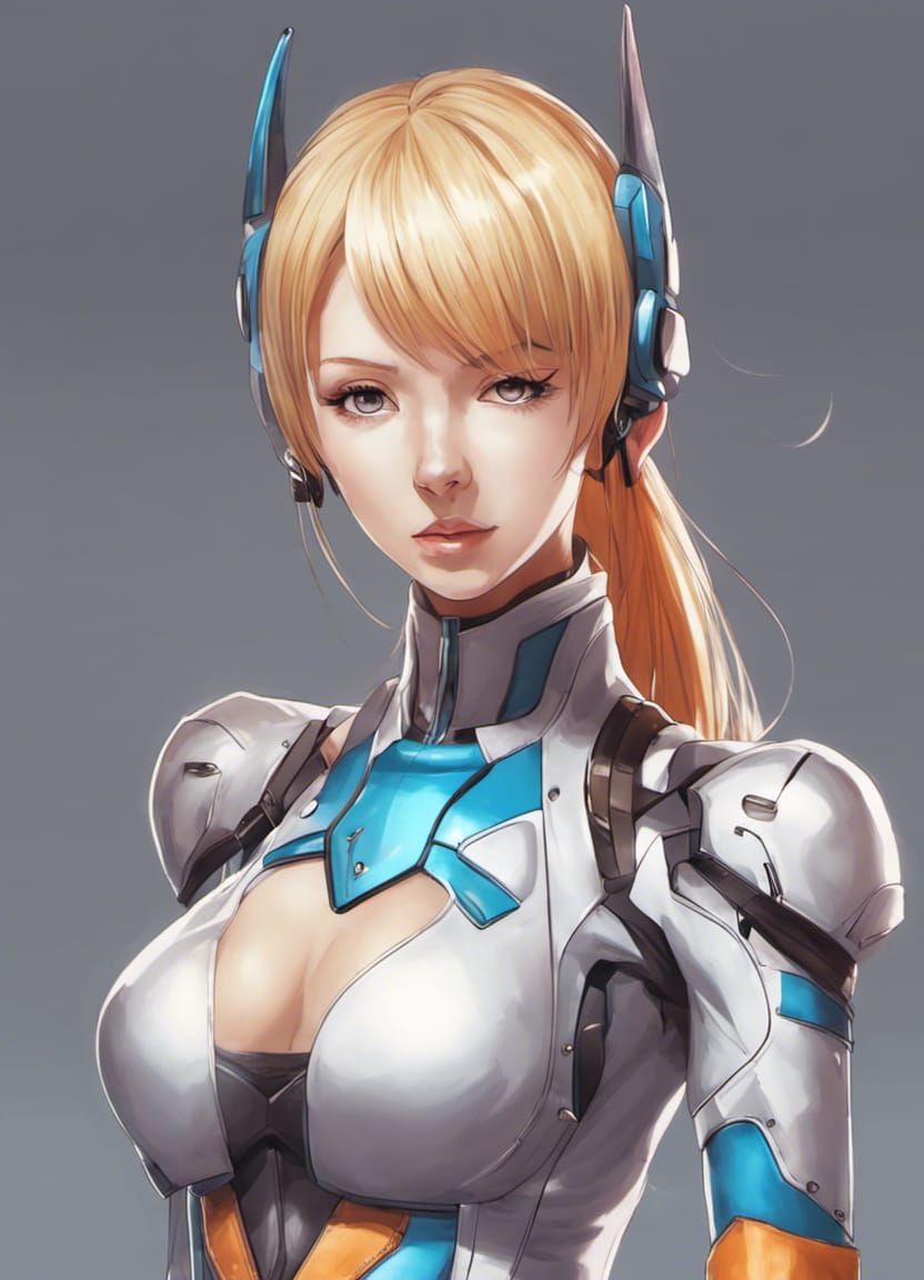 Anime Superhero Portrait in Blue Latex Outfit